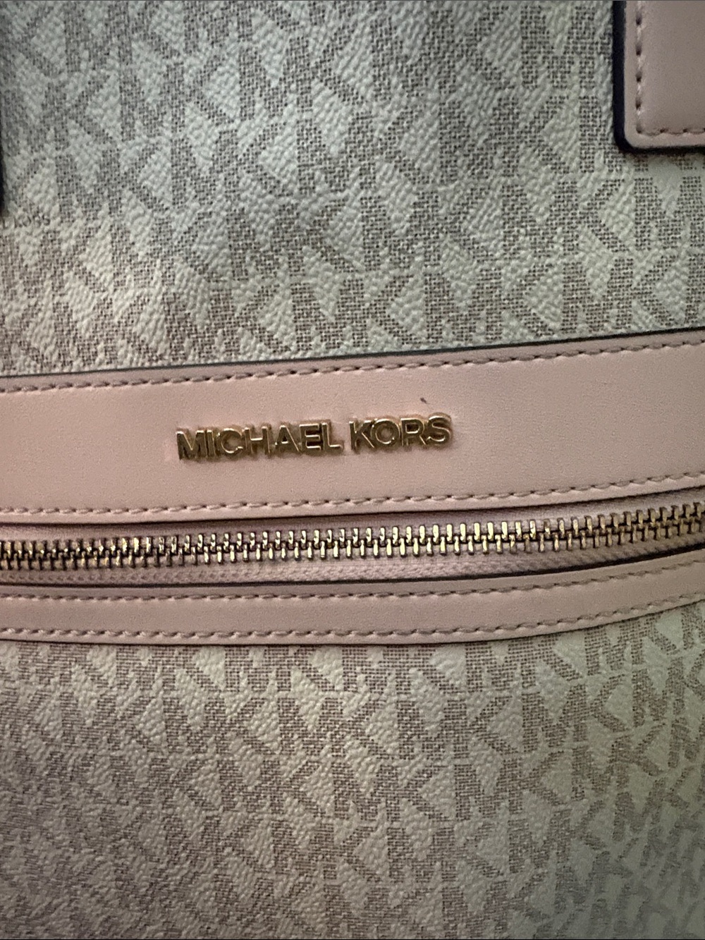 EUC- Michael Kors Pink Logo Tote with Striped Crossbody Strap & Wallet - Picture 6 of 17